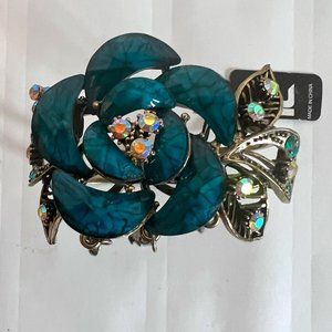 PC China Gold Tone Floral AB Aurora Borealis Rhinestone Clamper Bracelet